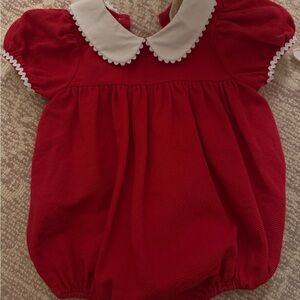 Red Baby Bubble Romper with White Peter Pan Collar
